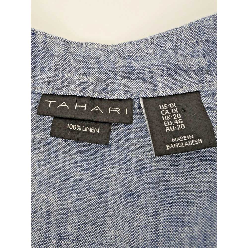 Tahari Linen Shirtdress Chambray Blue Sz 1XL Beach Resort Cruise Classic - Picture 5 of 8
